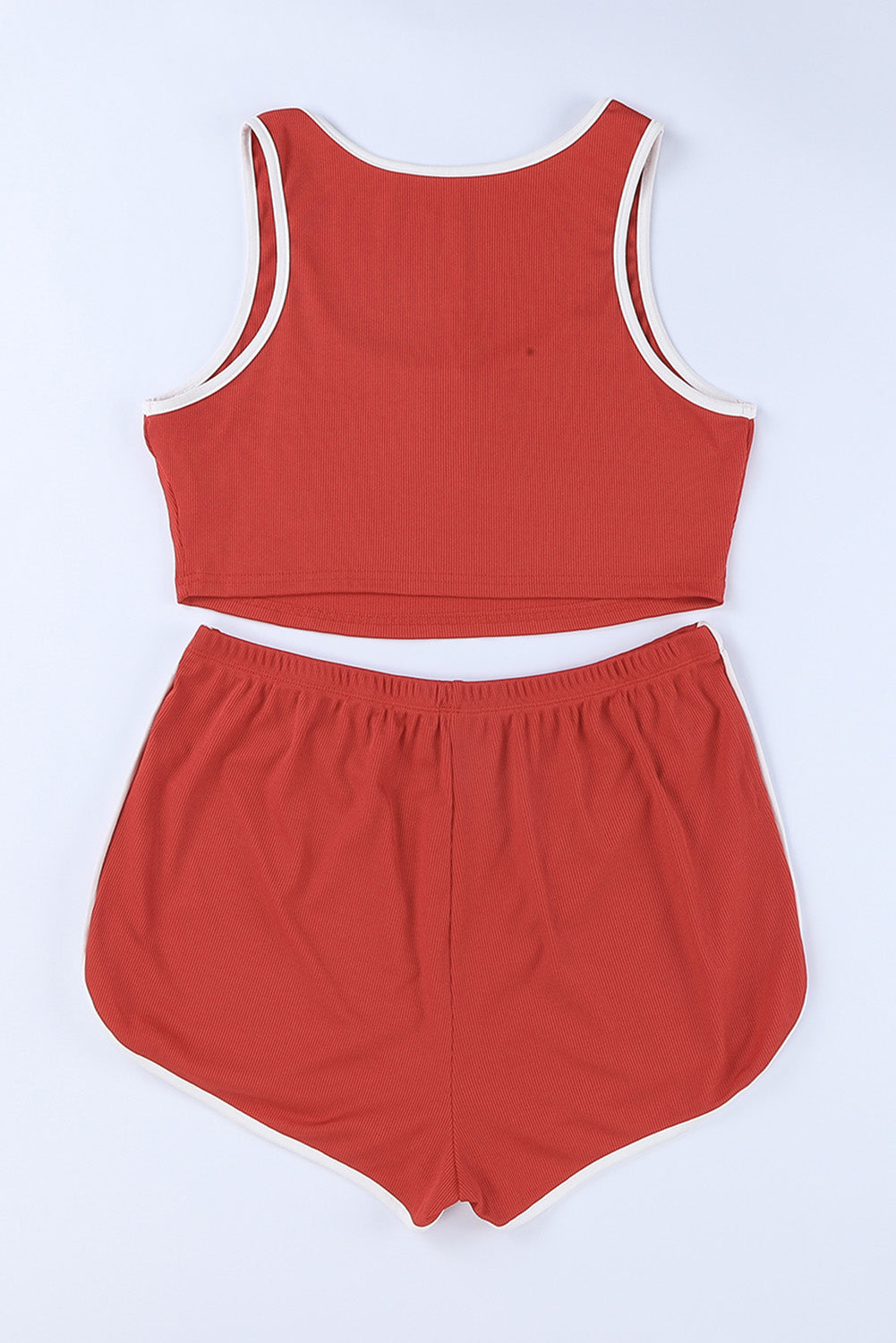 Contrast Buttoned Cropped Tank and Shorts Lounge Set - SHIRLYN.CO