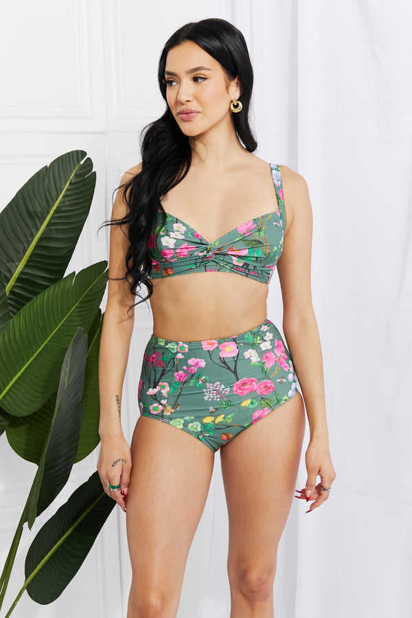 Marina West Swim Take A Dip Twist High-Rise Bikini in Sage - SHIRLYN.CO