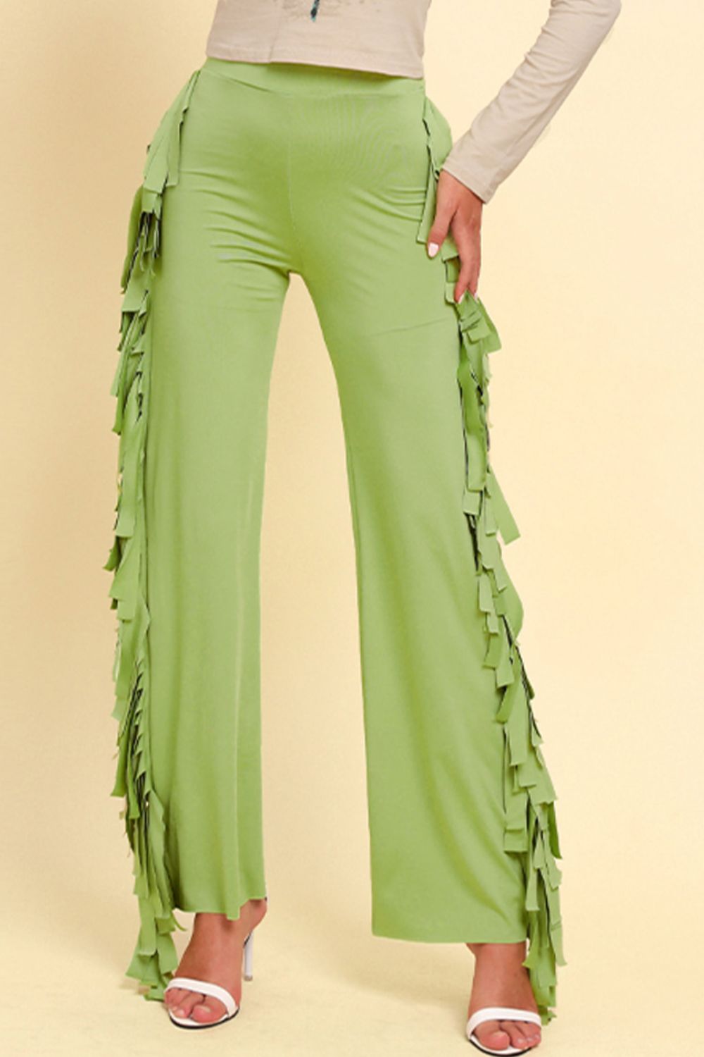 Fringe Trim Wide Leg Pants - SHIRLYN.CO