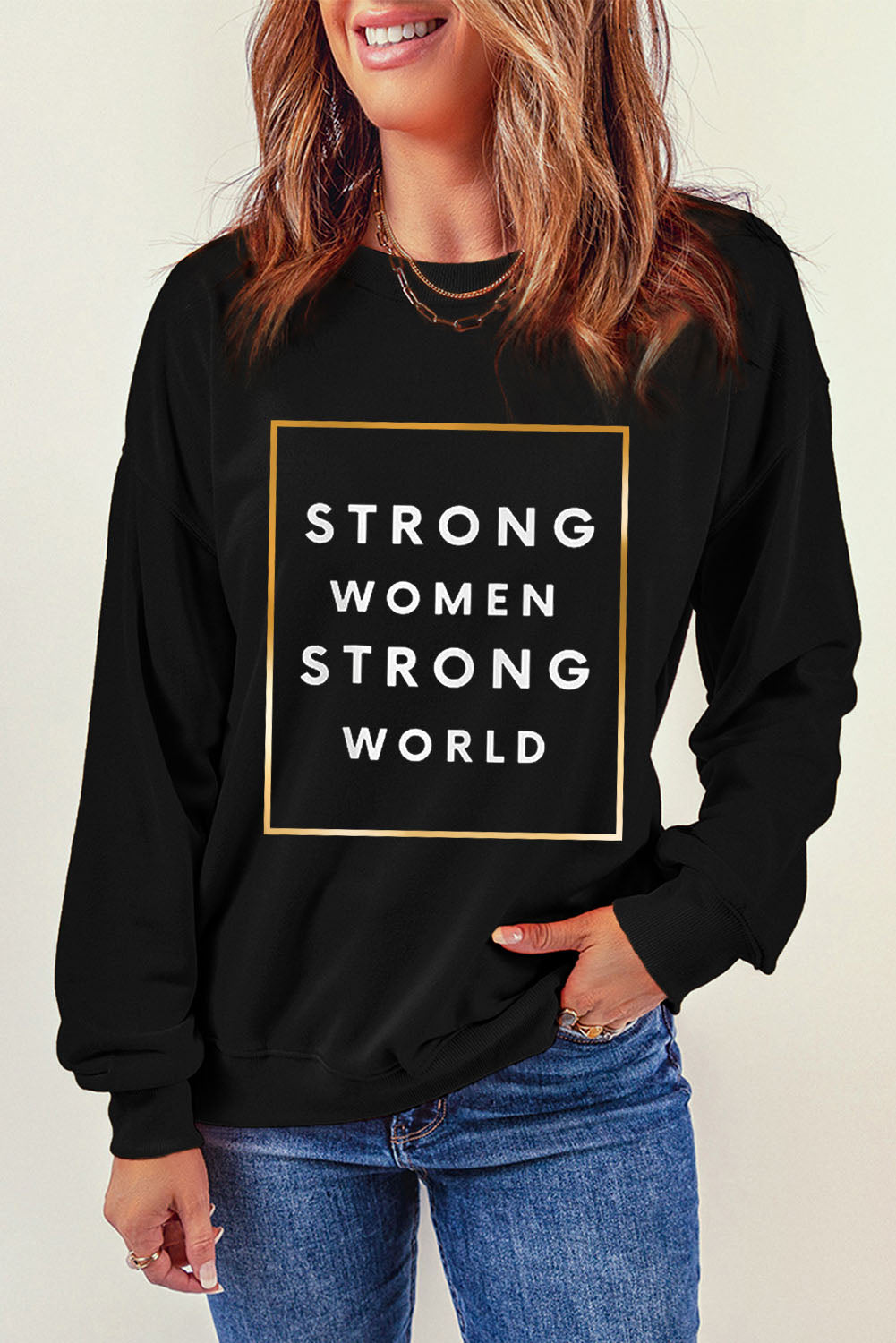 STRONG WOMEN STRONG WORLD Graphic Drop Shoulder Sweatshirt - SHIRLYN.CO