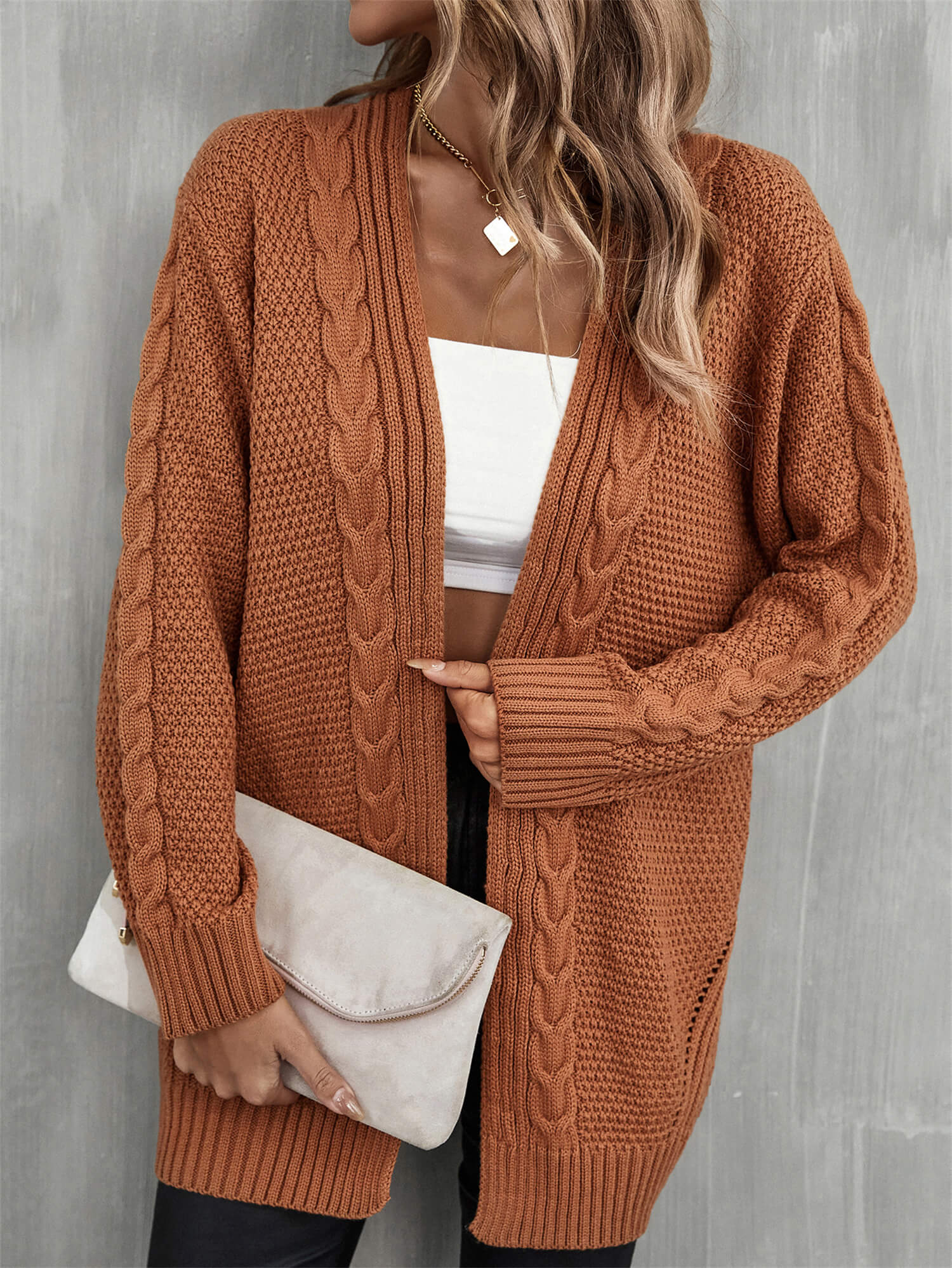 Warm Fall Mixed Knit Open Front Longline Cardigan - SHIRLYN.CO