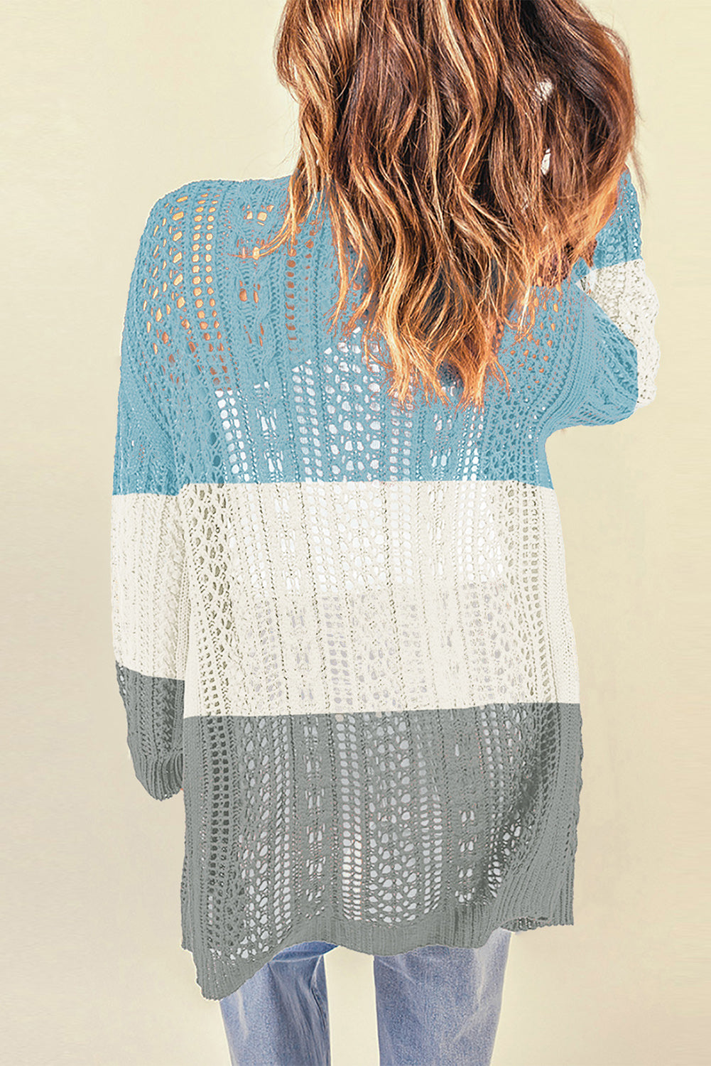 Openwork Ribbed Cuff Longline Cardigan - SHIRLYN.CO