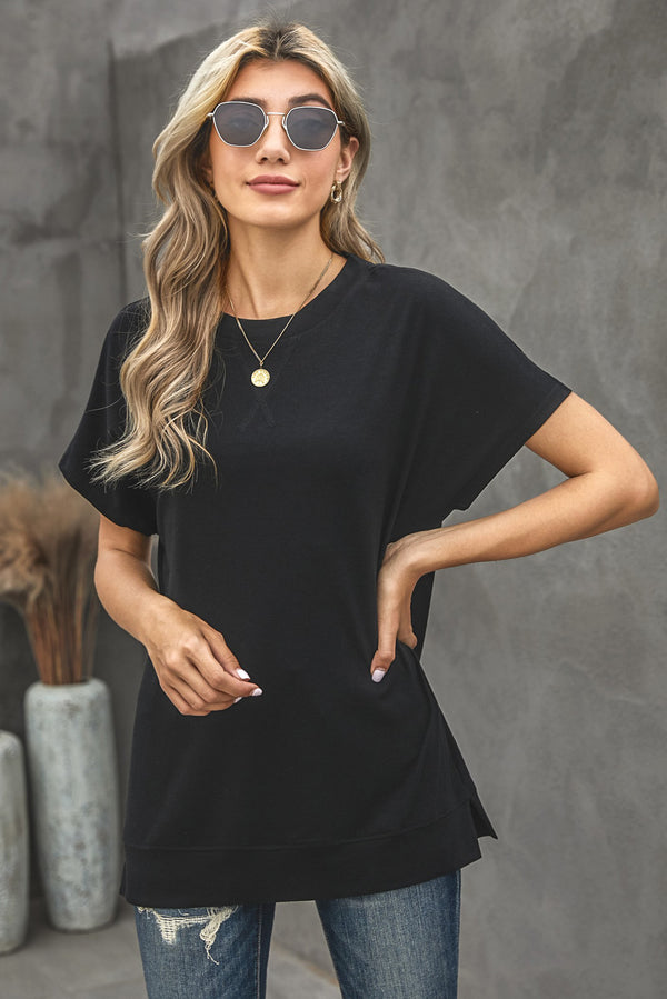 Round Neck Short Sleeve Solid Color Tee - SHIRLYN.CO