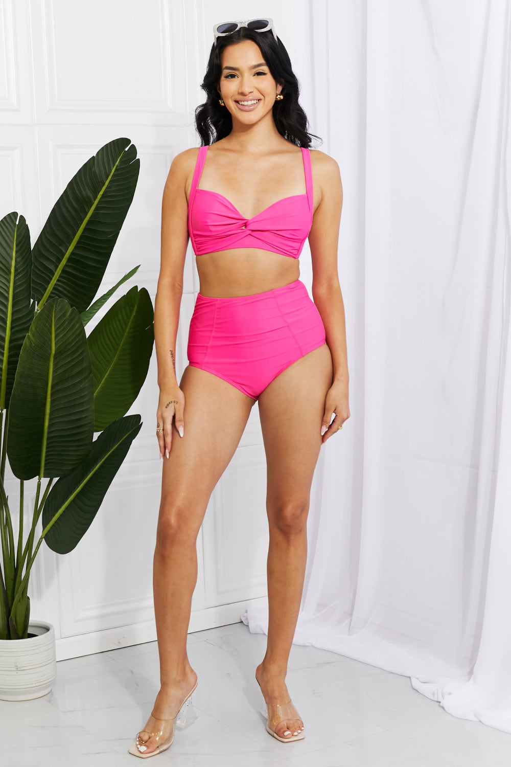 Marina West Swim Take A Dip Twist High-Rise Bikini in Pink - SHIRLYN.CO