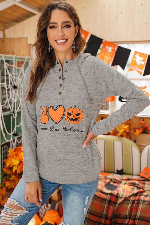 PEACE LOVE HALLOWEEN Graphic Quarter-Snap Hoodie - SHIRLYN.CO