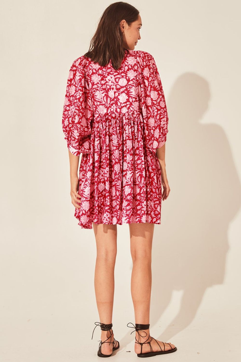 Floral Tie Neck Lantern Sleeve Dress - SHIRLYN.CO