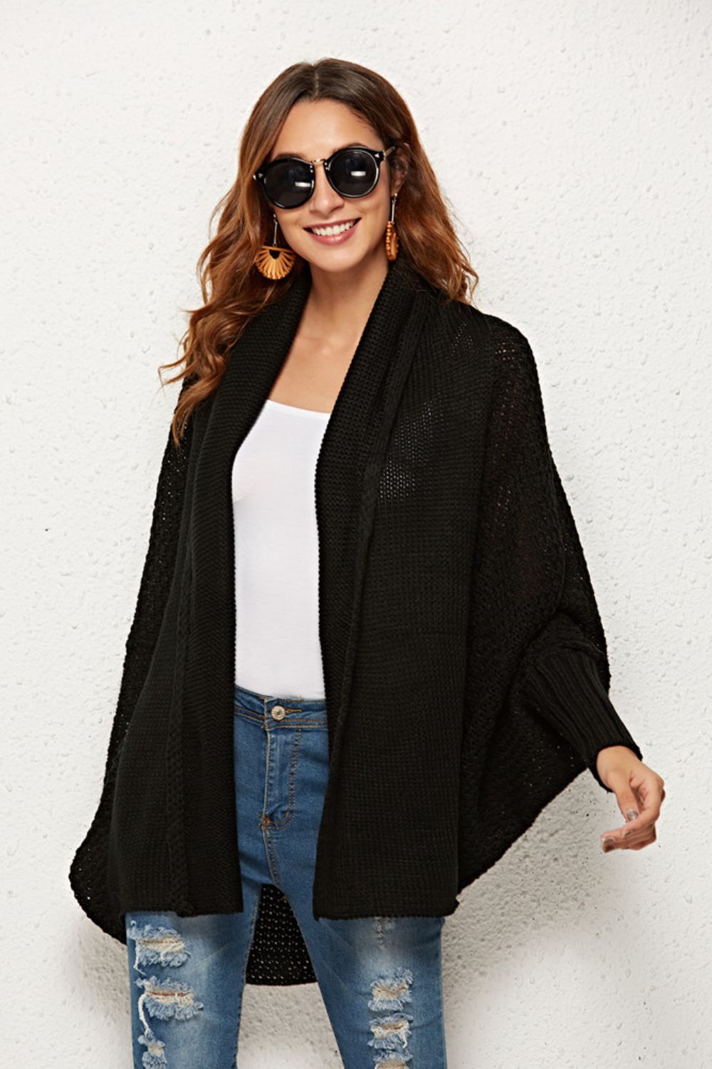 Open Front Dolman Sleeve Longline Cardigan - SHIRLYN.CO