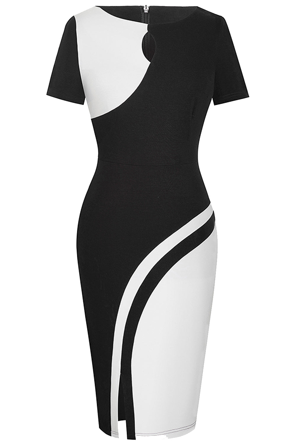 Editor's Choice: Shirlyn's Stylish Contrast: Two-Tone Round Neck Short Sleeve Slit Dress