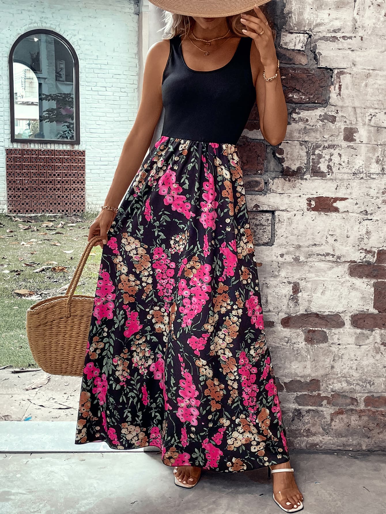 Floral Scoop Neck Sleeveless Maxi Dress - SHIRLYN.CO