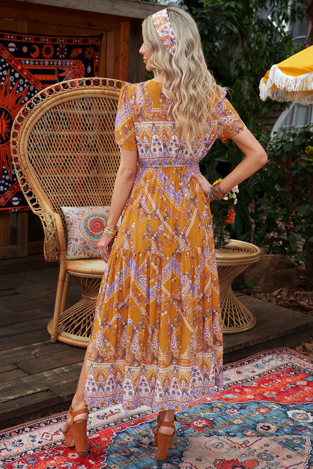 Bohemian Side Slit V-Neck Maxi Dress - SHIRLYN.CO