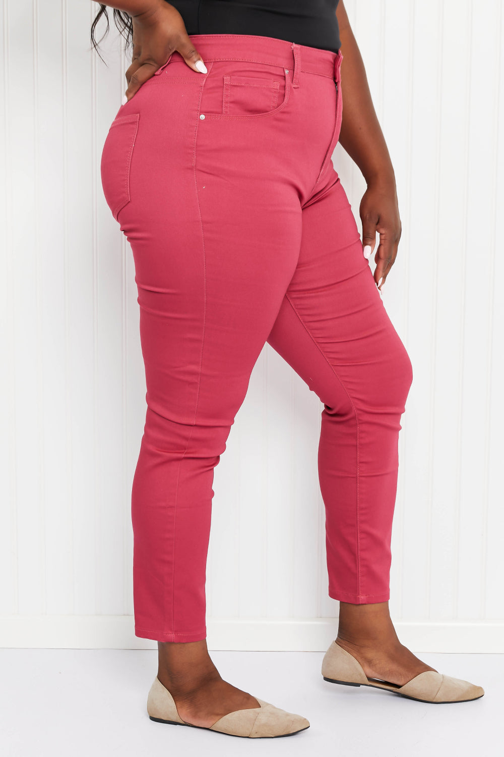 Zenana Walk the Line Full Size High Rise Skinny Jeans in Rose - SHIRLYN.CO