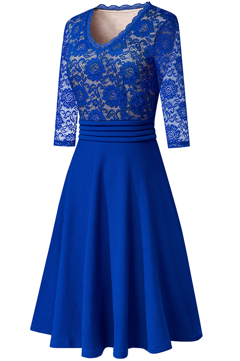 Editor's Choice: Shirlyn's Elegance in Lace: V-Neck Knee-Length Dress with Delicate Details