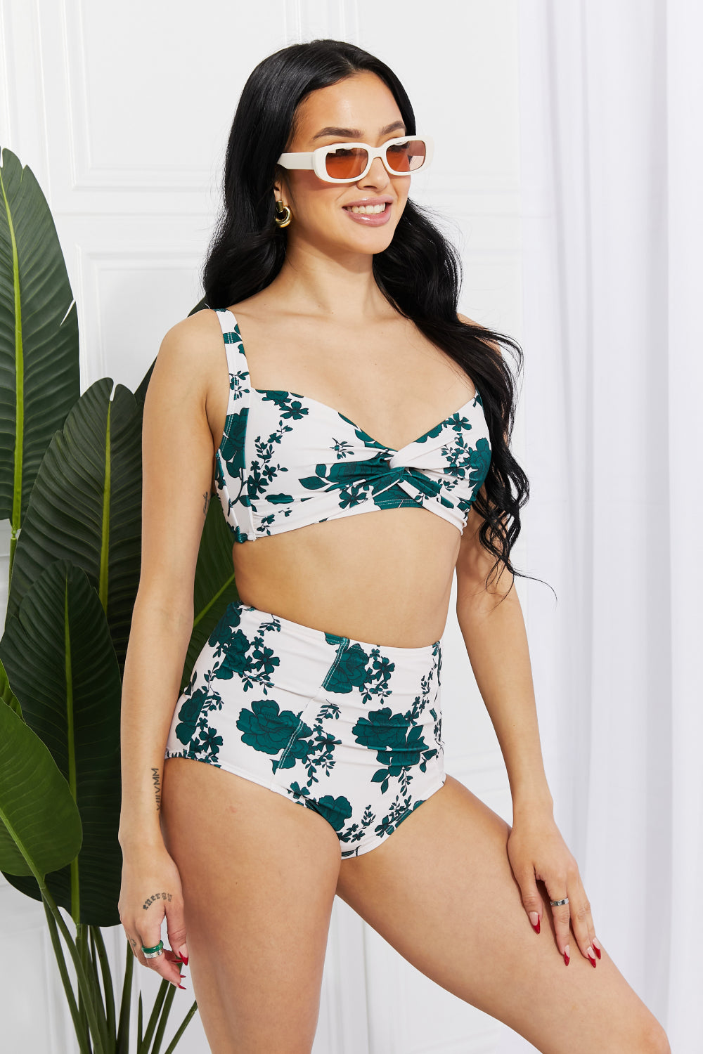 Marina West Swim Take A Dip Twist High-Rise Bikini in Forest - SHIRLYN.CO