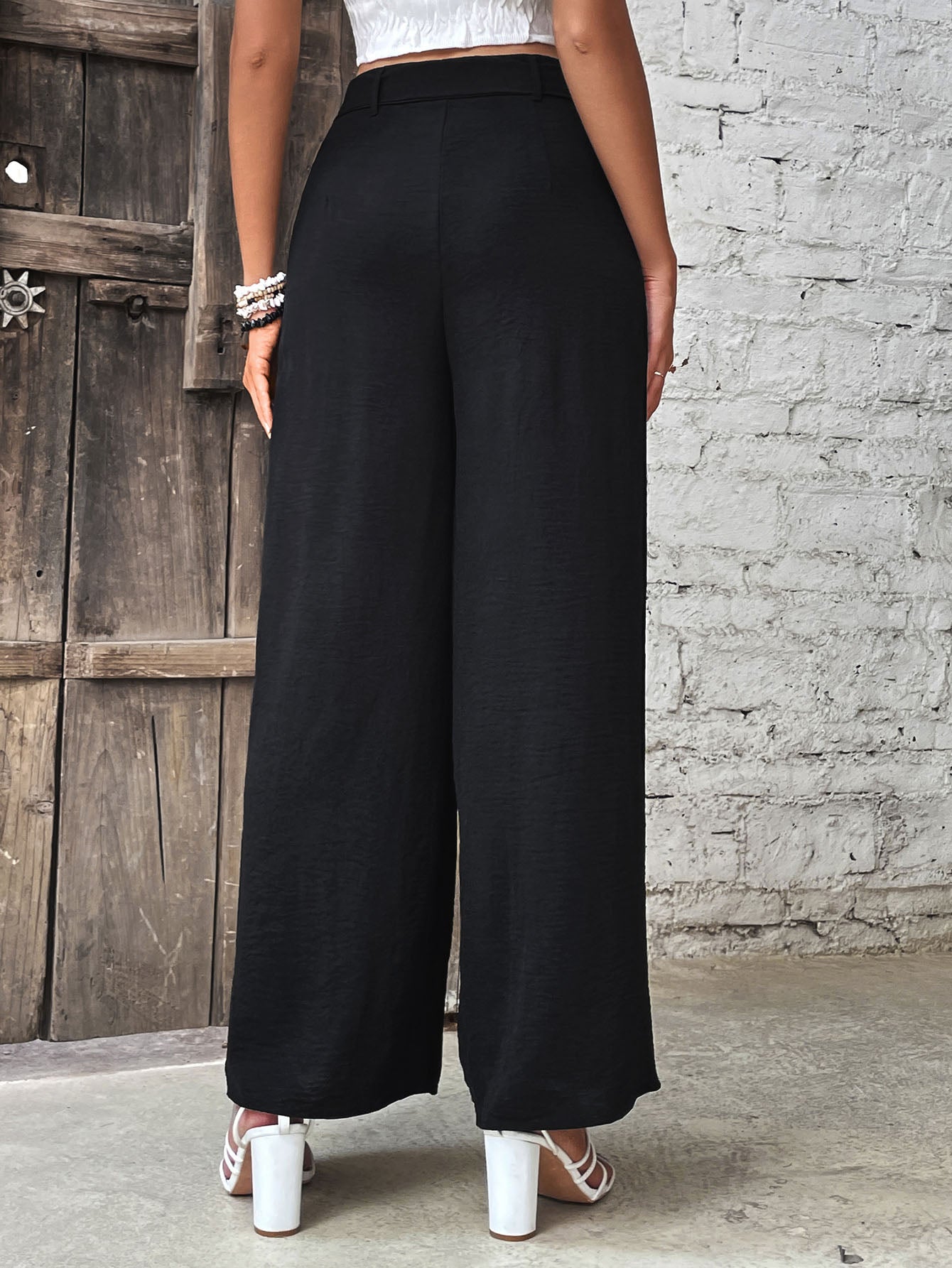 Ruched High Waist Wide Leg Pants - SHIRLYN.CO
