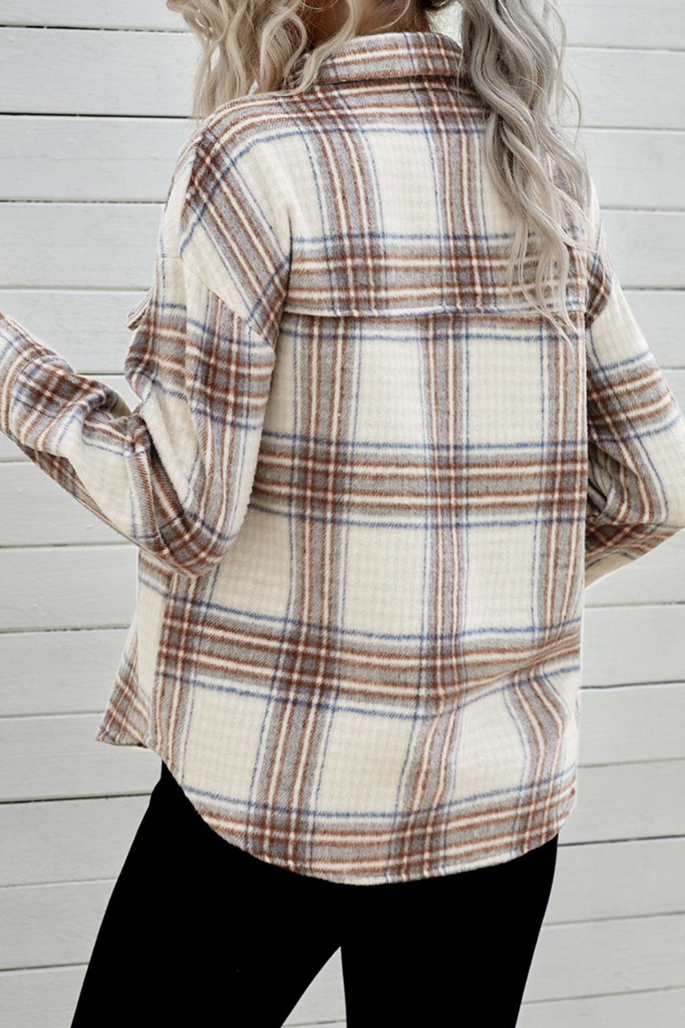 Plaid Half-Zip Collared Curved Hem Sweatshirt - SHIRLYN.CO