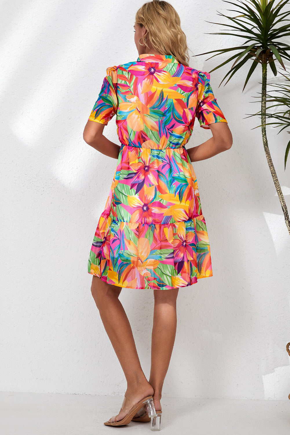 Floral Notched Neck Short Sleeve Dress - SHIRLYN.CO