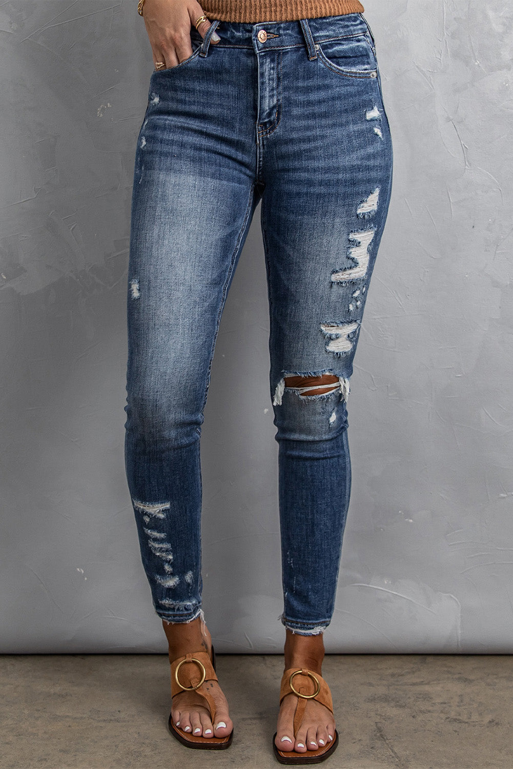 Distressed High Waist Skinny Jeans - SHIRLYN.CO