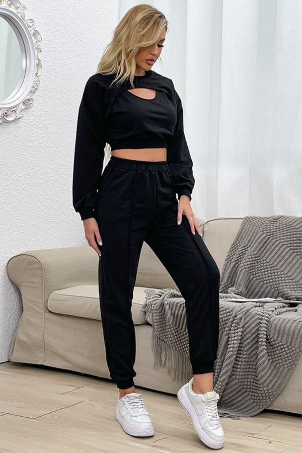 Cut Out Crop Top and Joggers Set - SHIRLYN.CO