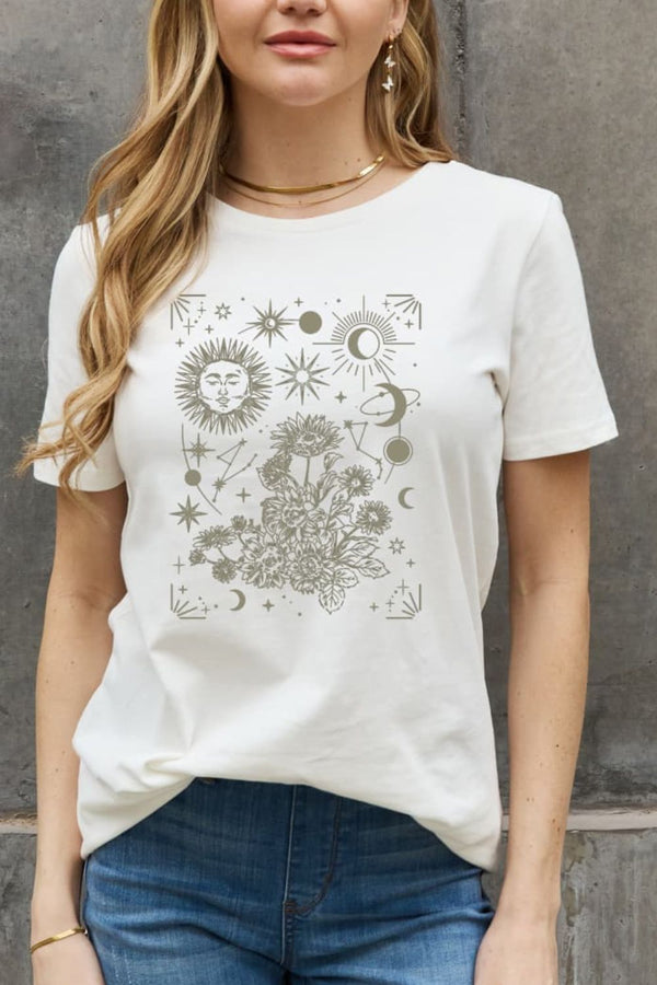 Simply Love Celestial Graphic Short Sleeve Cotton Tee - SHIRLYN.CO