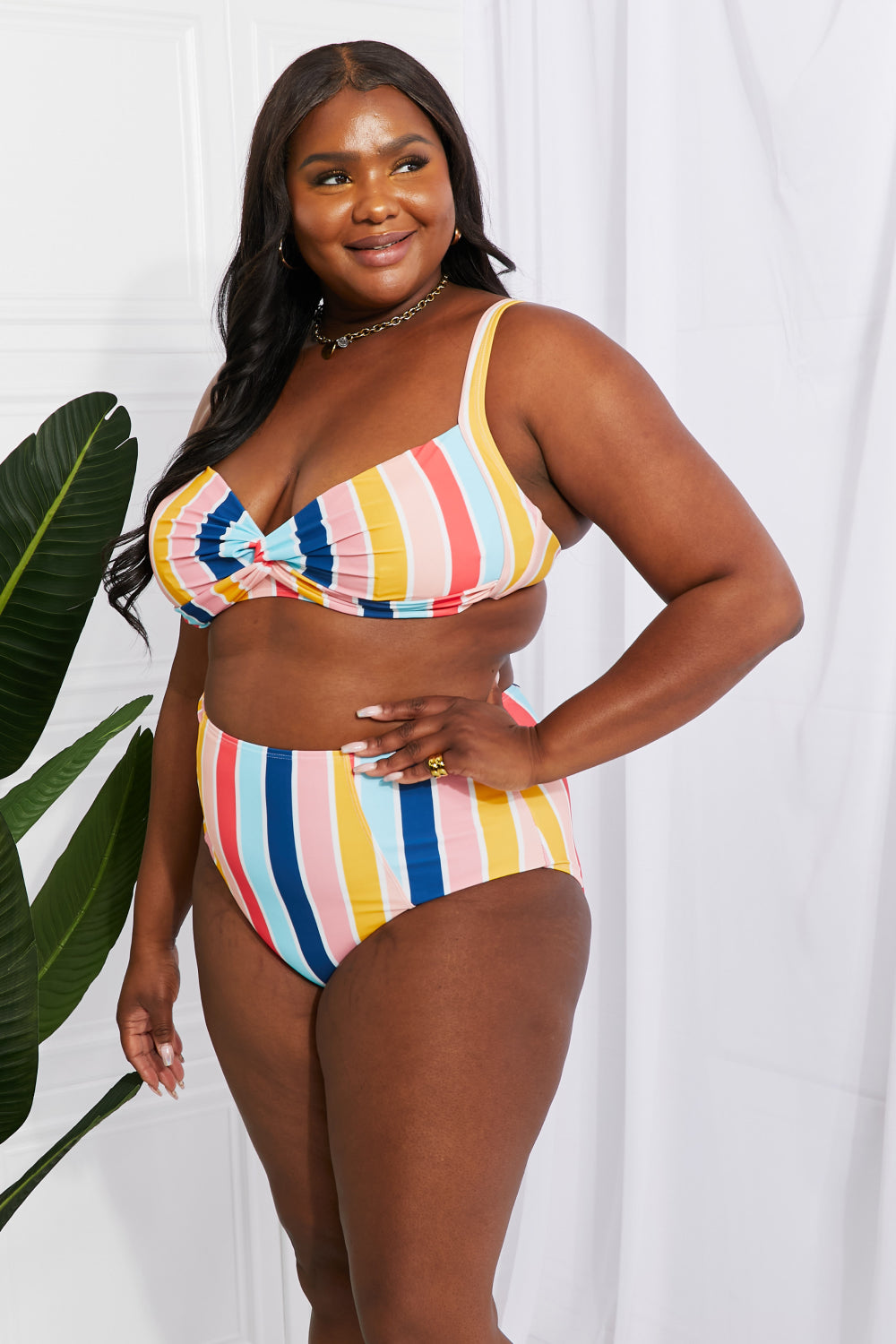 Marina West Swim Take A Dip Twist High-Rise Bikini in Stripe - SHIRLYN.CO