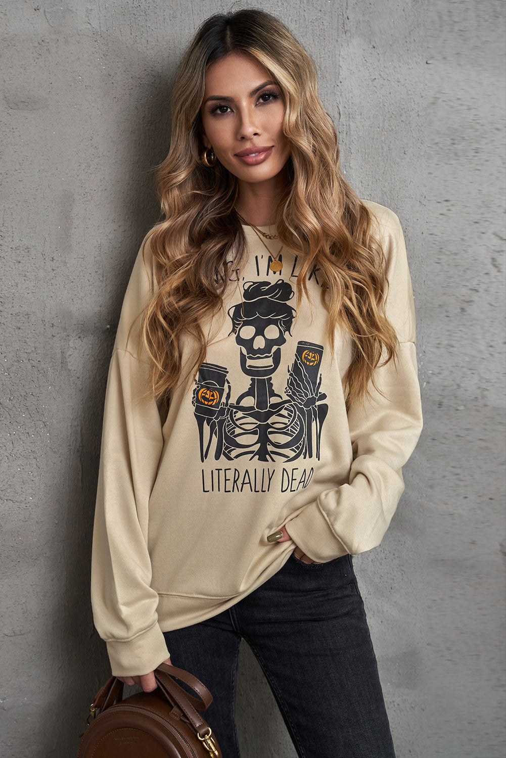 Halloween Skeleton Graphic Dropped Shoulder Sweatshirt - SHIRLYN.CO