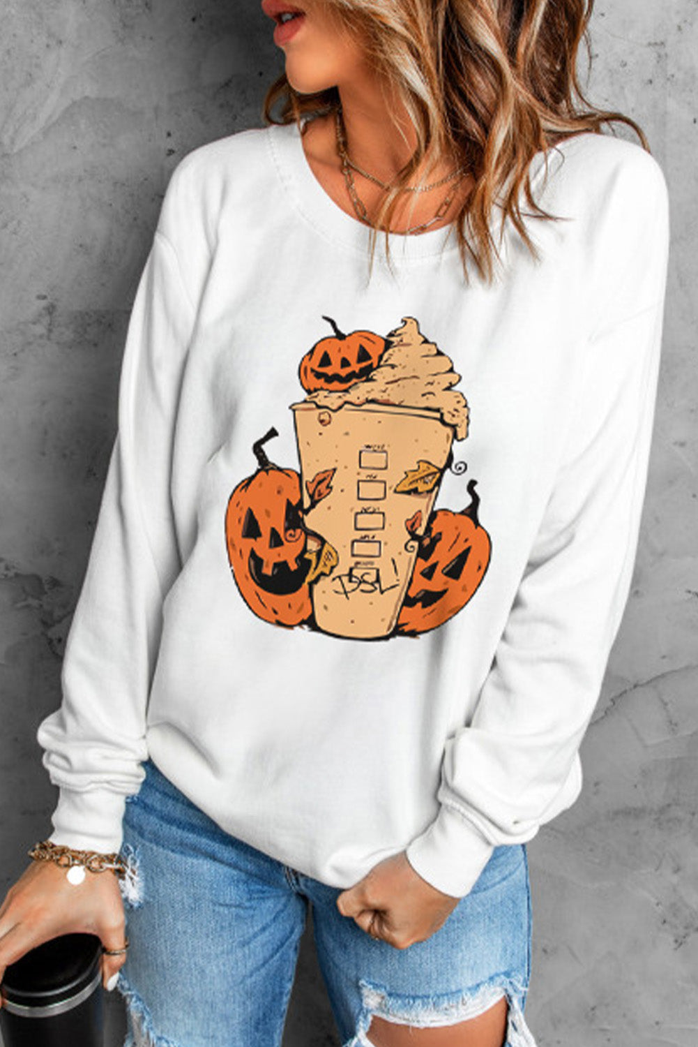 Halloween Pumpkin Graphic Round Neck Sweatshirt - SHIRLYN.CO