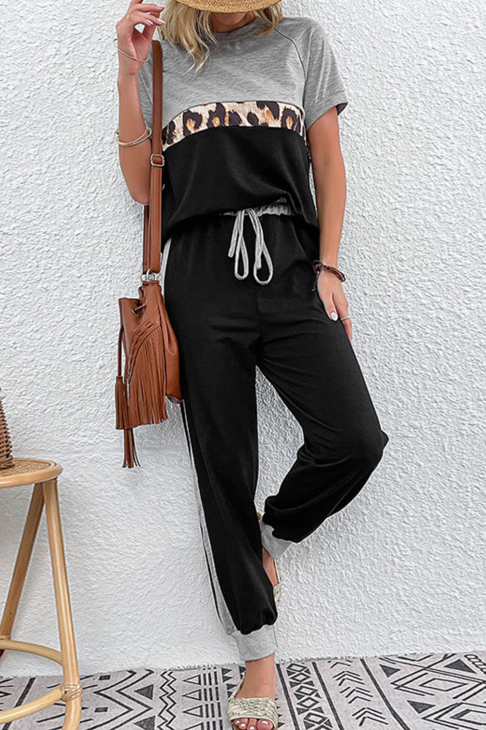 Short Sleeve Top and Drawstring Pants Set - SHIRLYN.CO