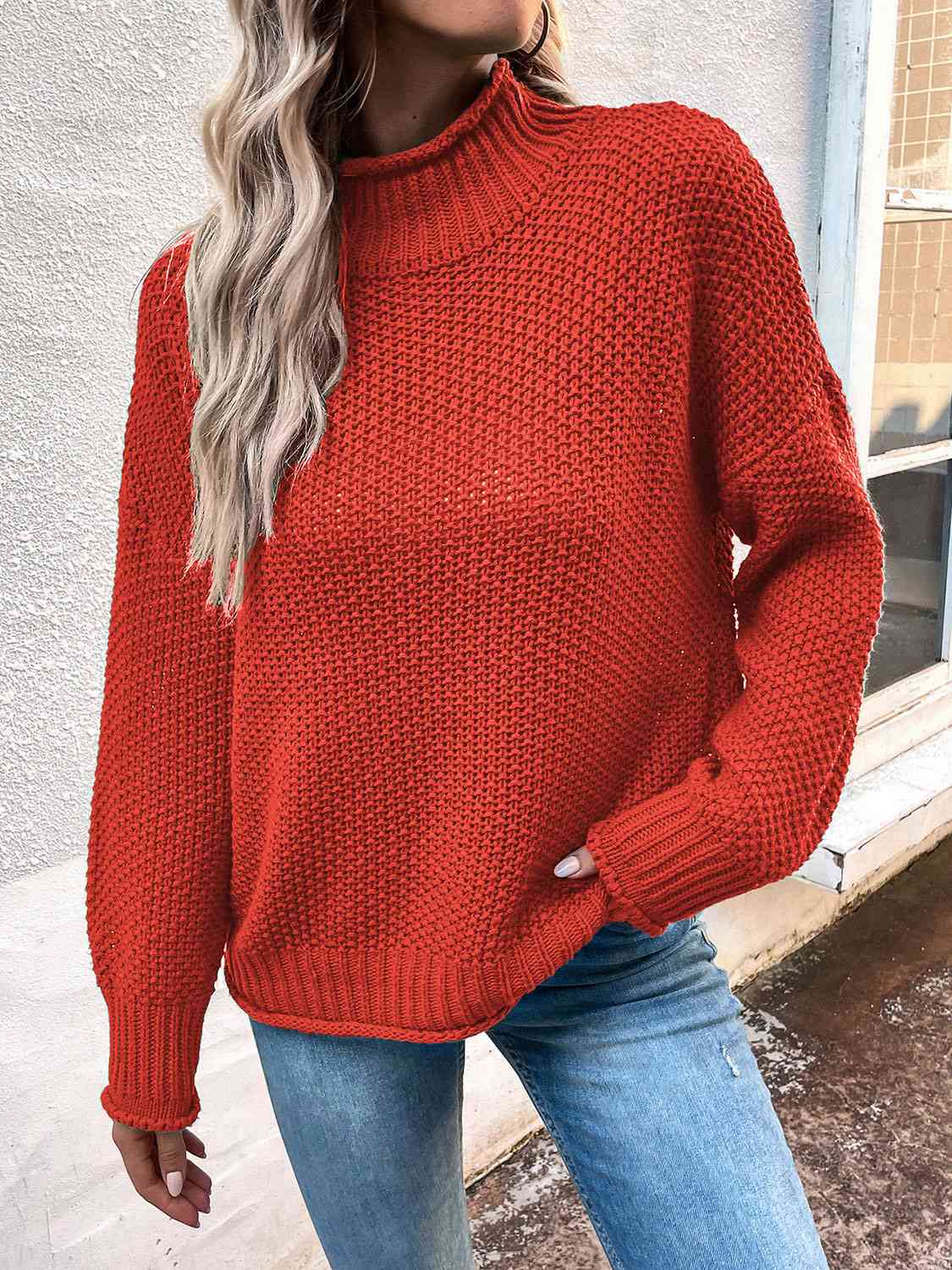 Roll Hem Drop Shoulder Sweater