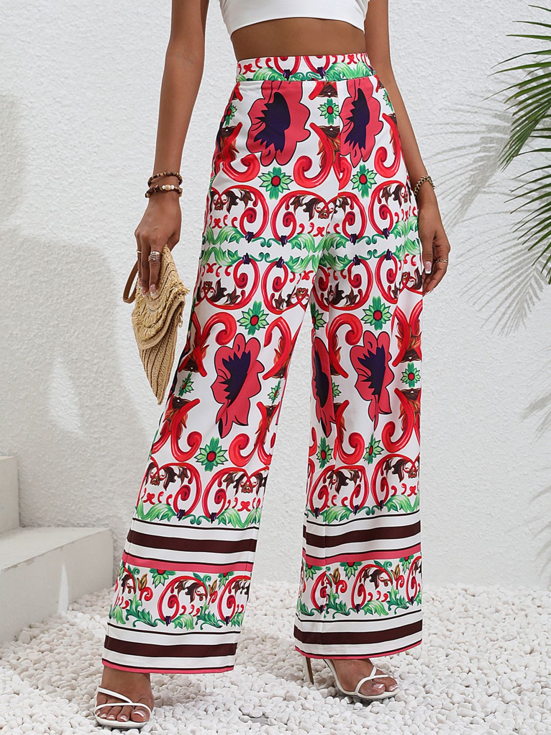 Printed High-Rise Wide Leg Pants - SHIRLYN.CO