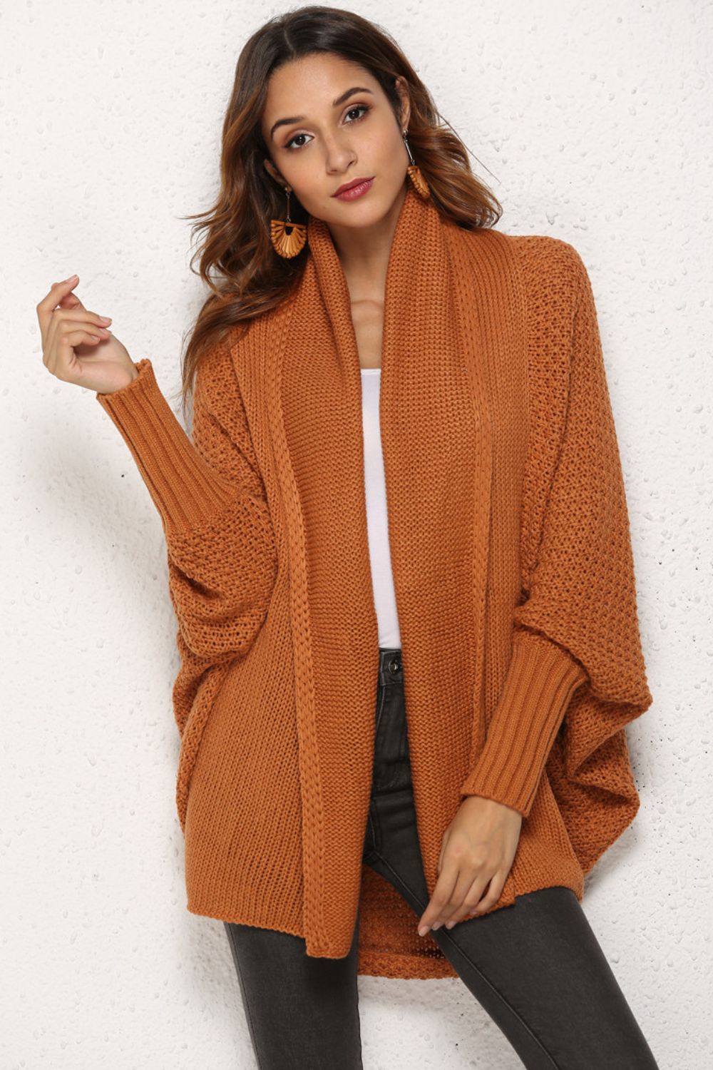 Open Front Dolman Sleeve Longline Cardigan - SHIRLYN.CO