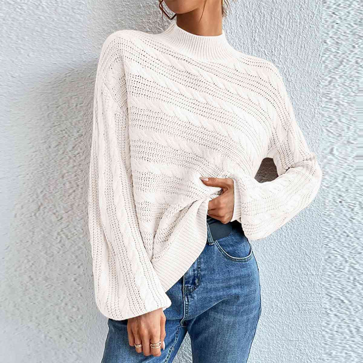 Cable-Knit Mock Neck  Long Sleeve Sweater