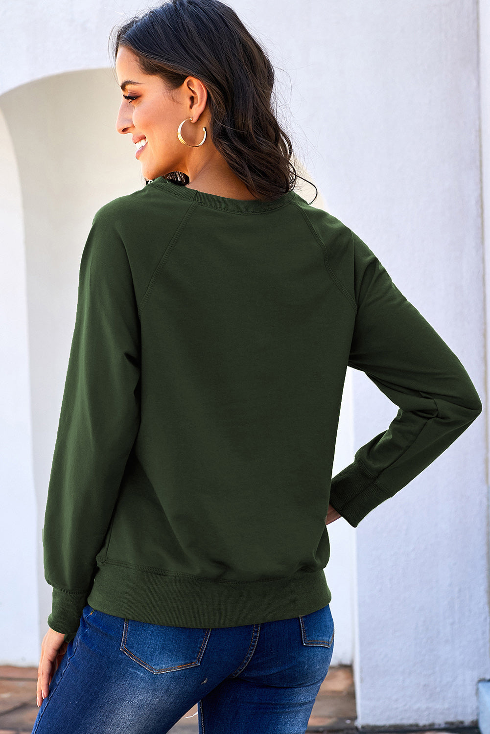 Round Neck Raglan Sleeve Exposed Seam Sweatshirt - SHIRLYN.CO