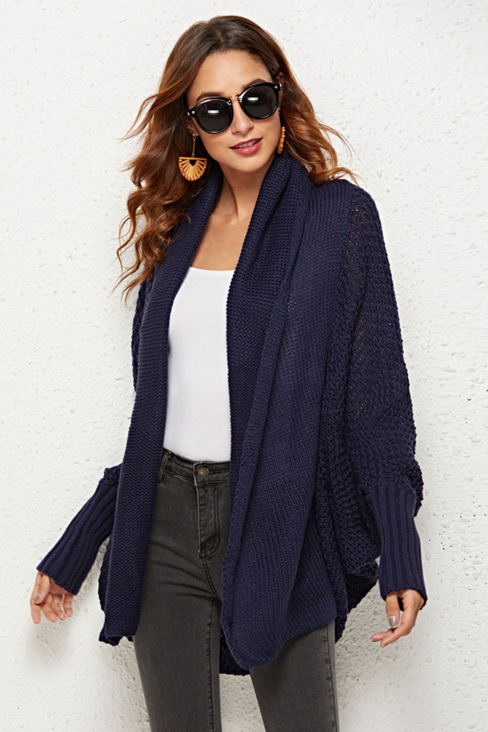 Open Front Dolman Sleeve Longline Cardigan - SHIRLYN.CO