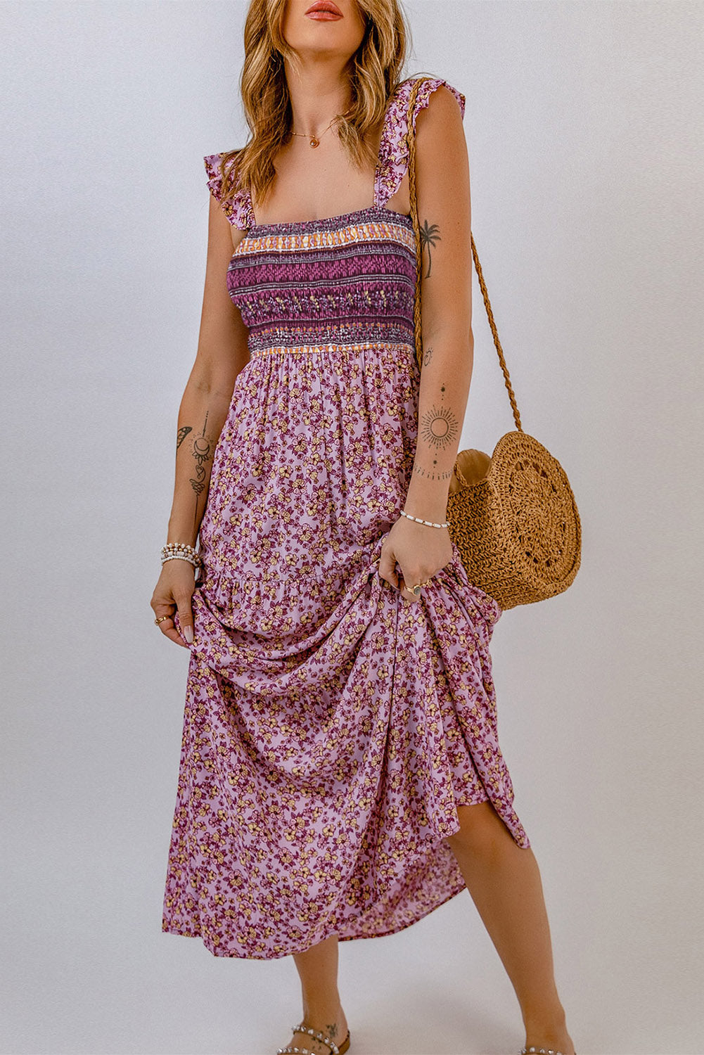 Floral Square Neck Maxi Dress - SHIRLYN.CO