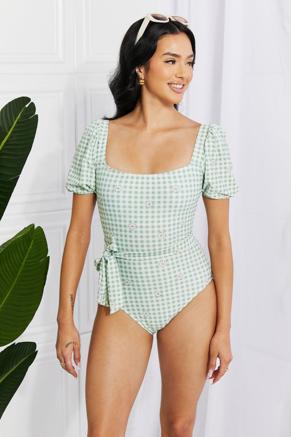 Marina West Swim Salty Air Puff Sleeve One-Piece in Sage - SHIRLYN.CO