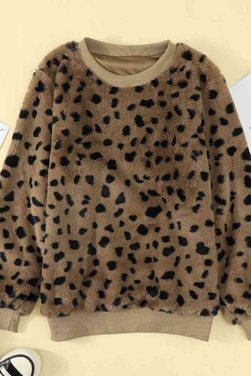 Leopard Print Fuzzy Sweatshirt - SHIRLYN.CO