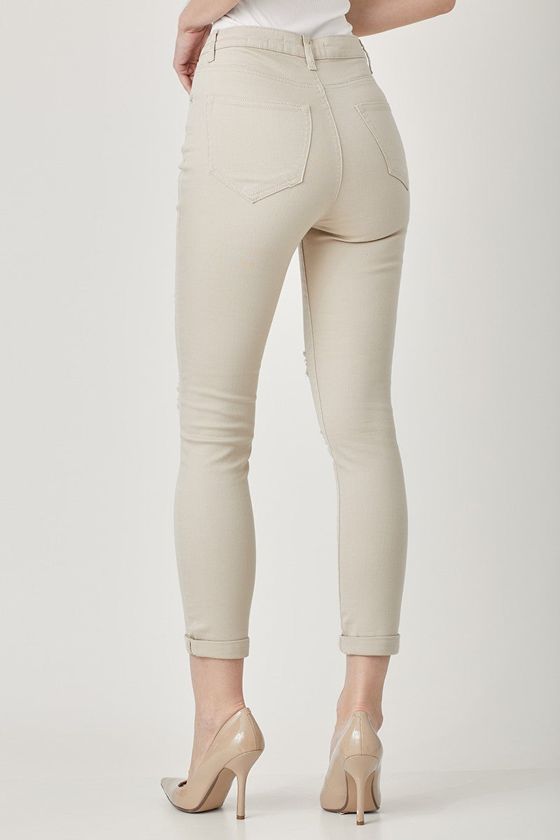 RISEN Distressed Skinny Jeans in Khaki - SHIRLYN.CO