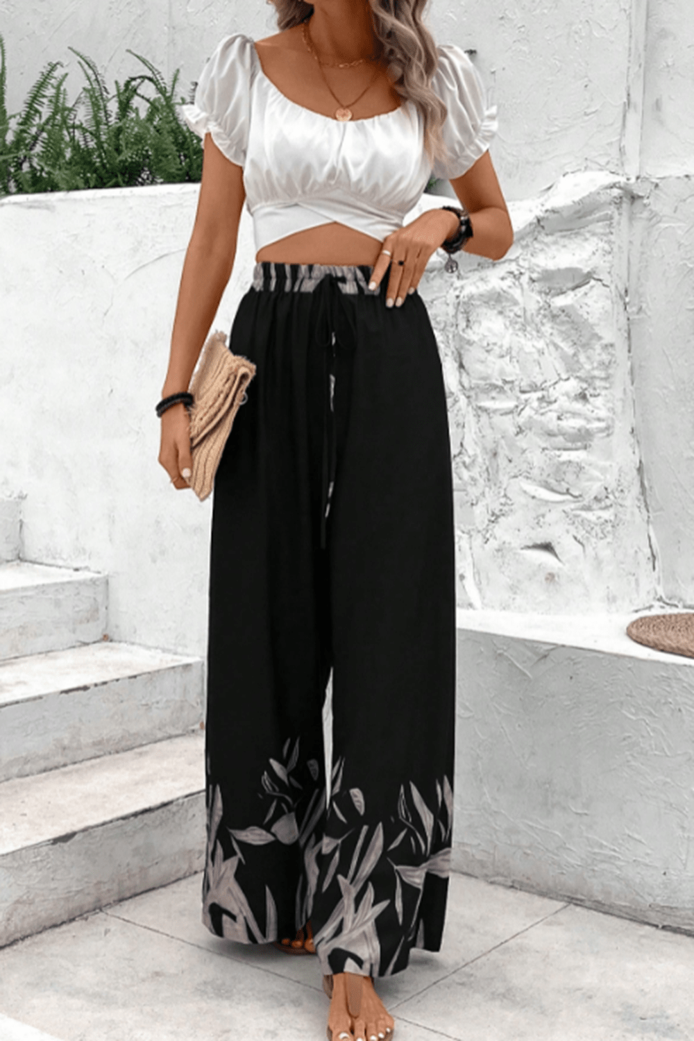Drawstring High Waist Relax Fit Long Pants - SHIRLYN.CO