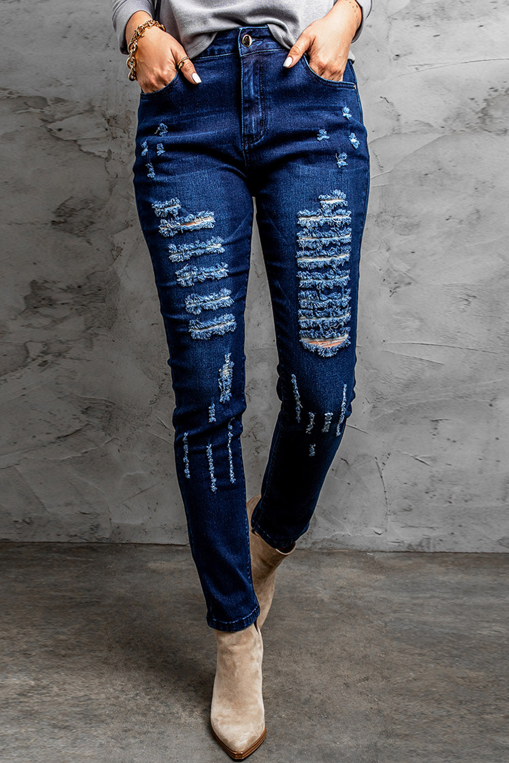 Mid-Rise Waist Distressed Skinny Jeans - SHIRLYN.CO