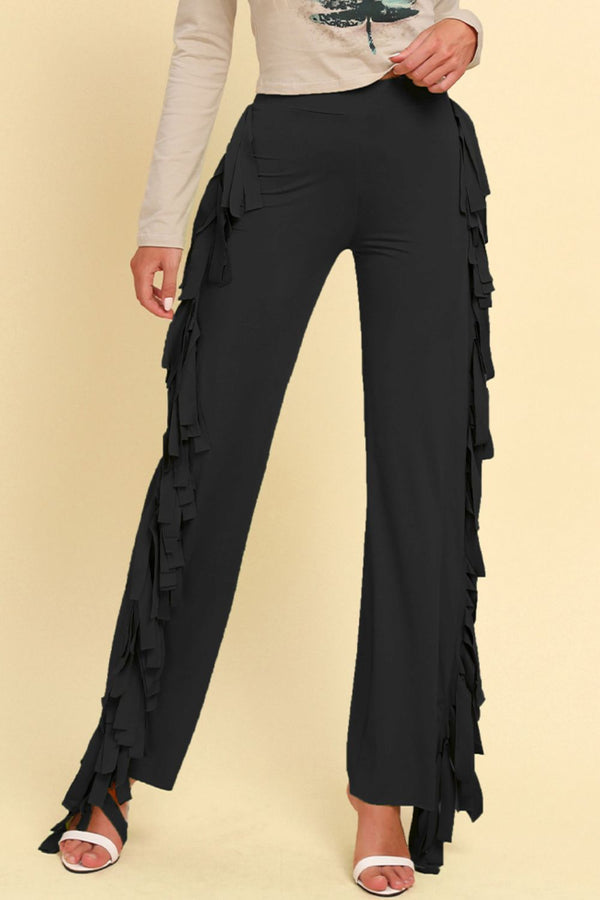 Fringe Trim Wide Leg Pants - SHIRLYN.CO