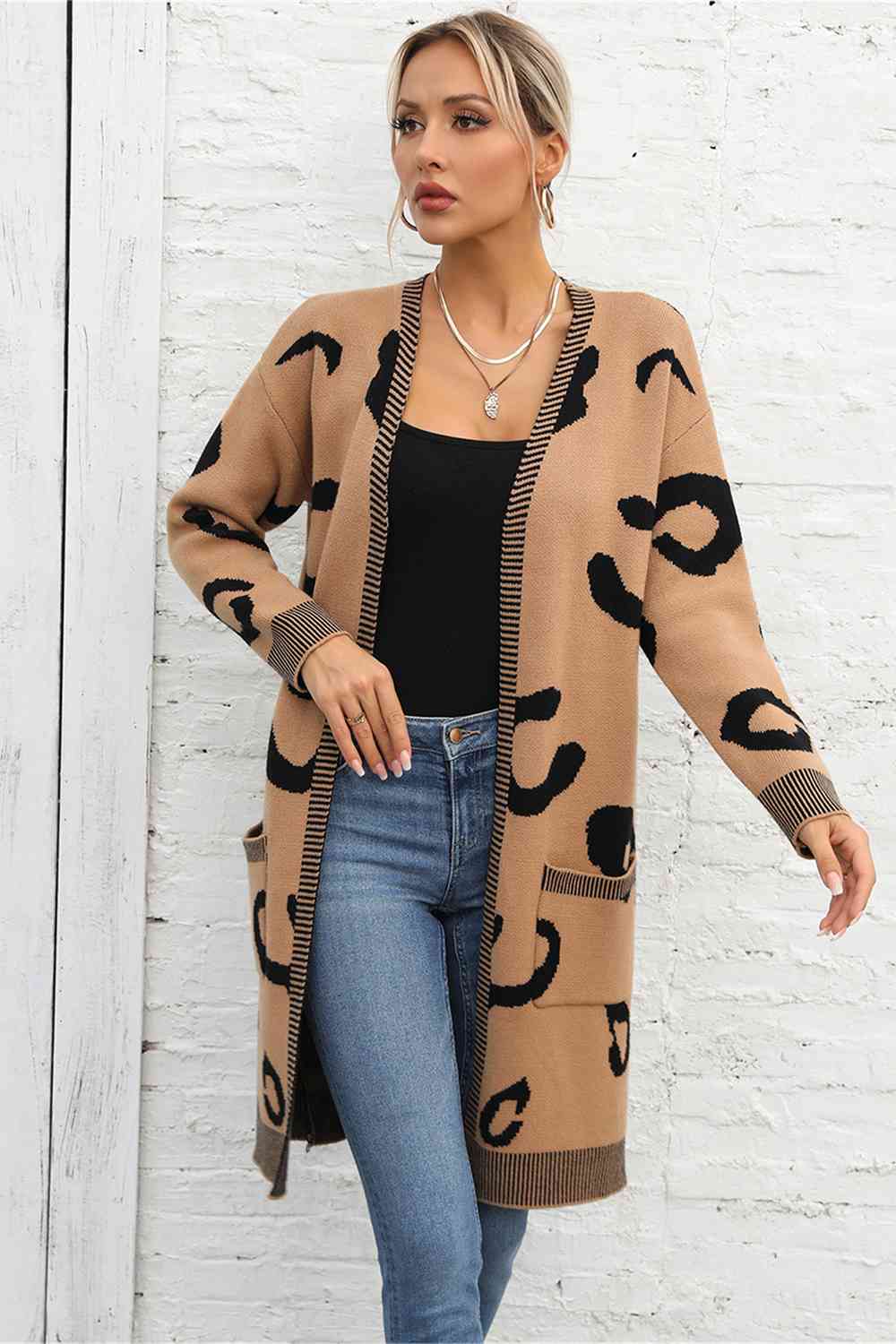 Printed Long Sleeve Cardigan with Pockets