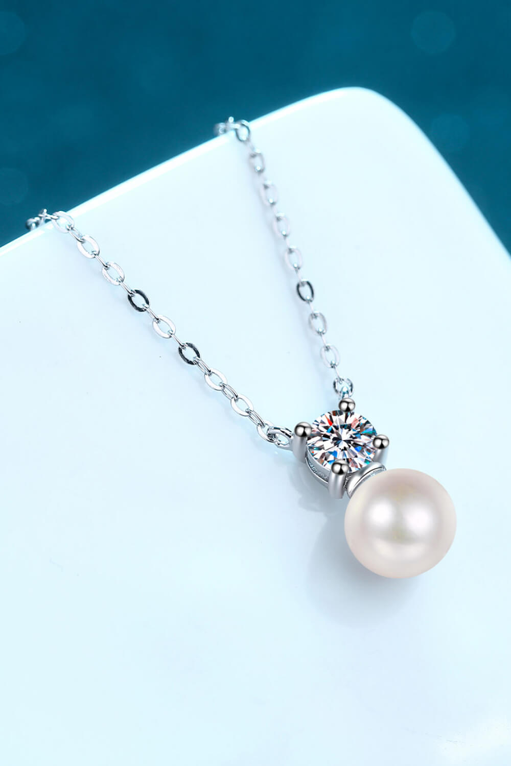 925 Sterling Silver Freshwater Pearl Moissanite Necklace - SHIRLYN.CO