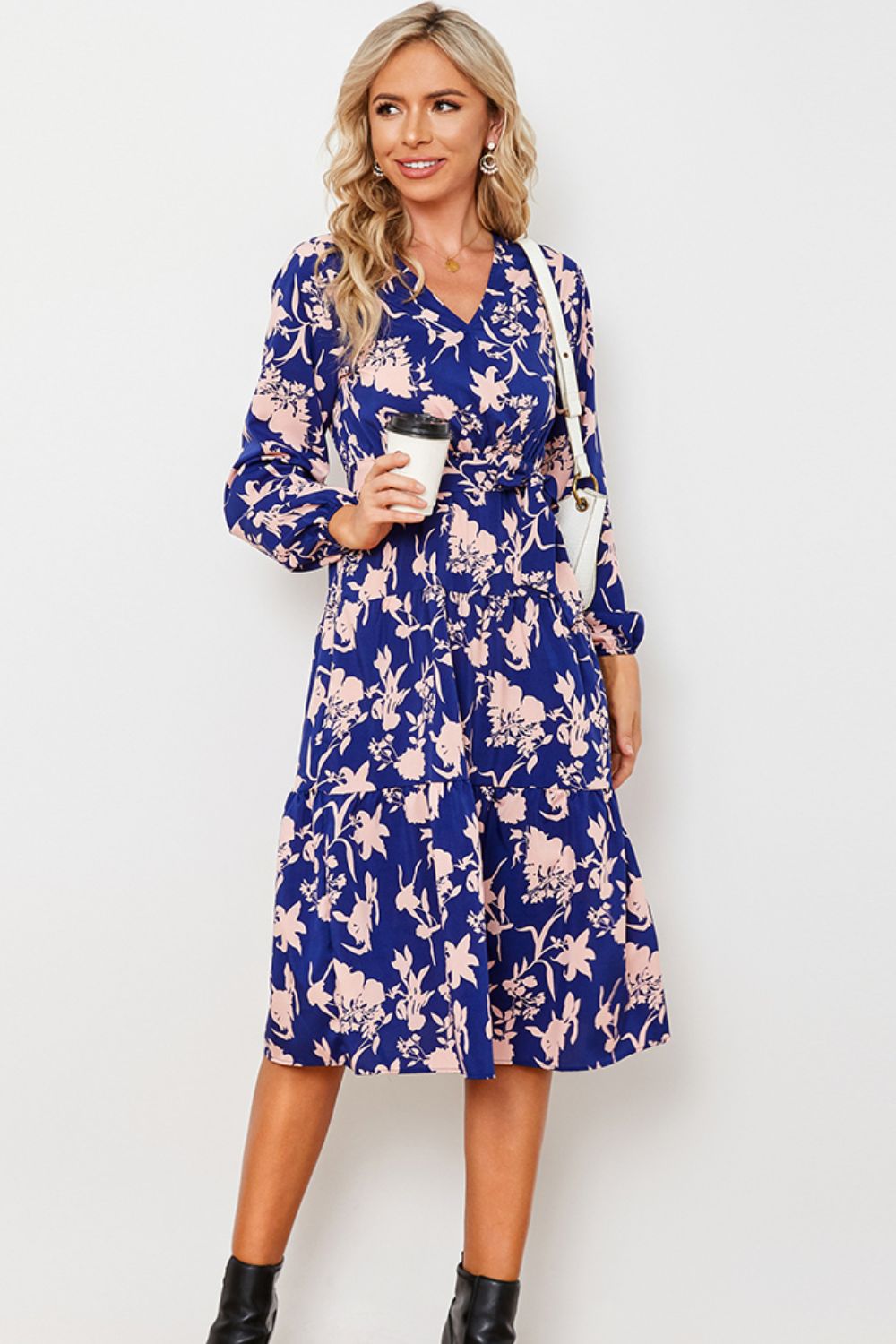 Floral Belted Tiered Midi Dress - SHIRLYN.CO