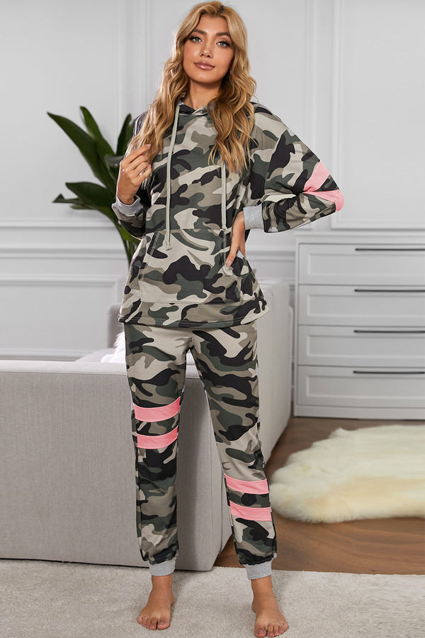 Camouflage Contrast Detail Hoodie and Joggers Lounge Set - SHIRLYN.CO