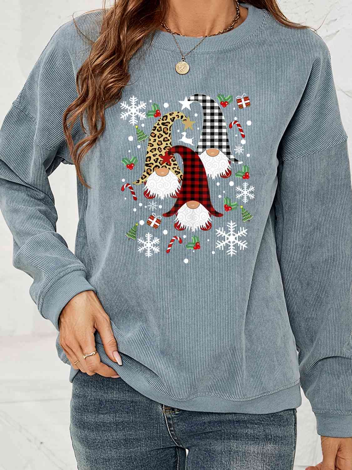 Faceless Gnome Graphic Drop Shoulder Sweatshirt