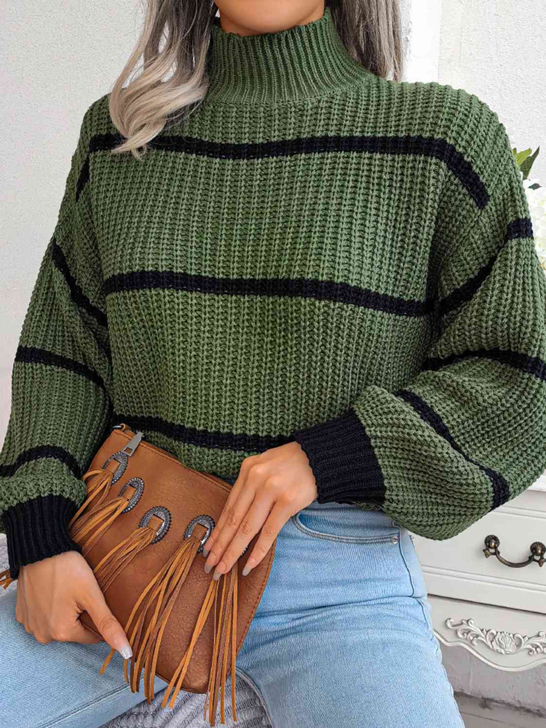 Striped Rib-Knit Sweater