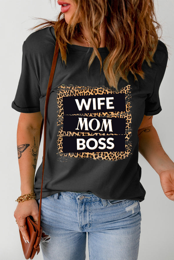 WIFE MOM BOSS Leopard Graphic Tee - SHIRLYN.CO