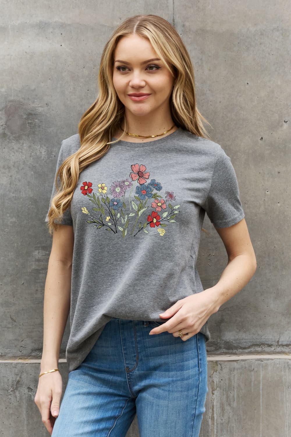 Simply Love Flower Graphic Cotton Tee - SHIRLYN.CO