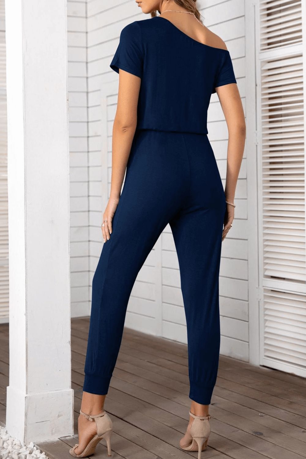 Asymmetrical Neck Short Sleeve Jumpsuit - SHIRLYN.CO