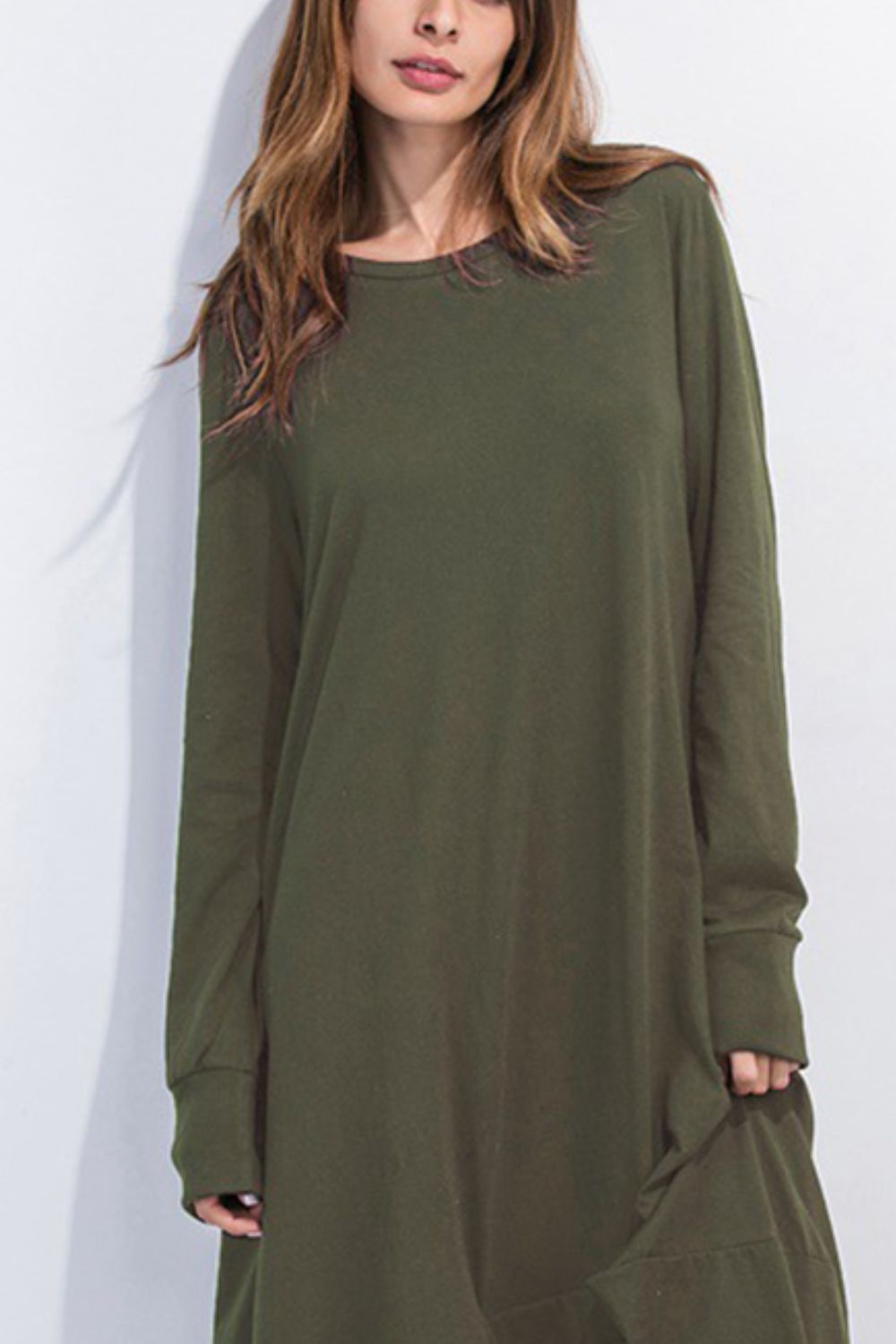 Full Size Round Neck Long Sleeve Sweatshirt Dress - SHIRLYN.CO